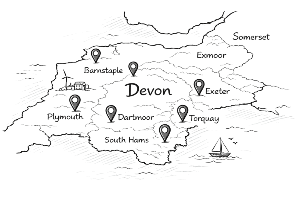 network installations across Devon including Barnstaple, Plymouth, Dartmoor, South Hams, Torquay, Exeter, Exmoor, Newton Abbot